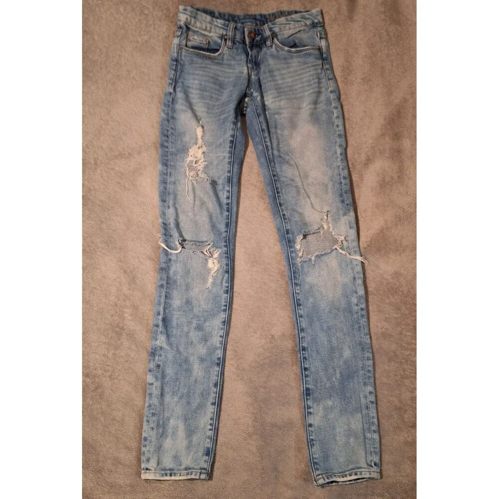 Blank NYC Jeans Women 26 Blue Skinny Distressed Whiskered Stretch Denim Faded - Picture 1 of 11